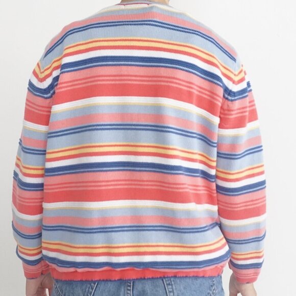 Vintage Tabi Pink Blue Stripes Zip Up Cardigan Sweater L - Picture 3 of 10